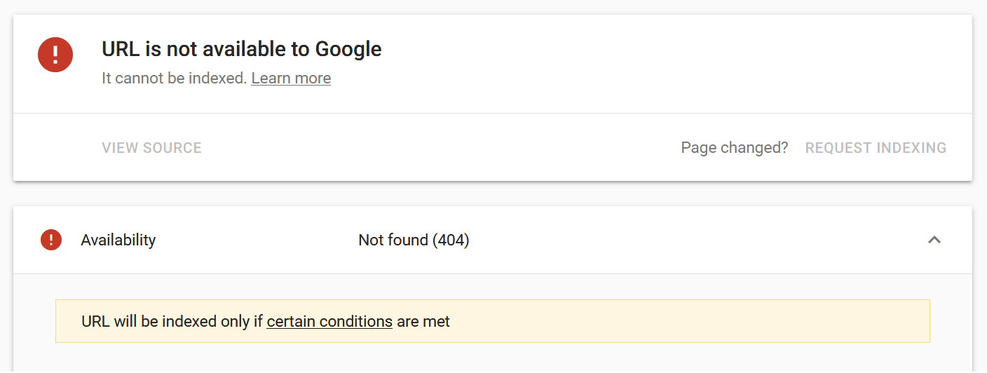 Google search console URL not found screen